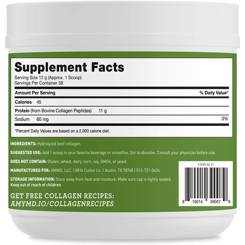  Amy Myers MD Grass Fed Collagen Powder Unflavored by Dr. Amy Myers (16 oz) - Collagen Peptides Protein Powder, Non-GMO, Gluten Free, Keto Friendly - Supports Hair, Skin, Nails, Bone & Joint Hea