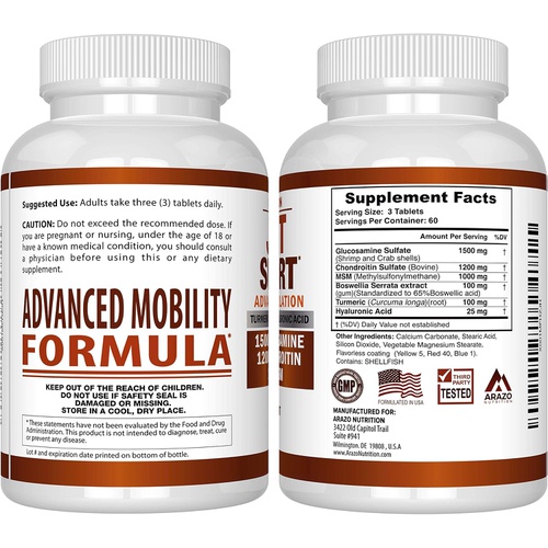  Glucosamine Chondroitin Turmeric Msm Boswellia - Joint Support Supplement for Relief 180 Tablets - Arazo Nutrition