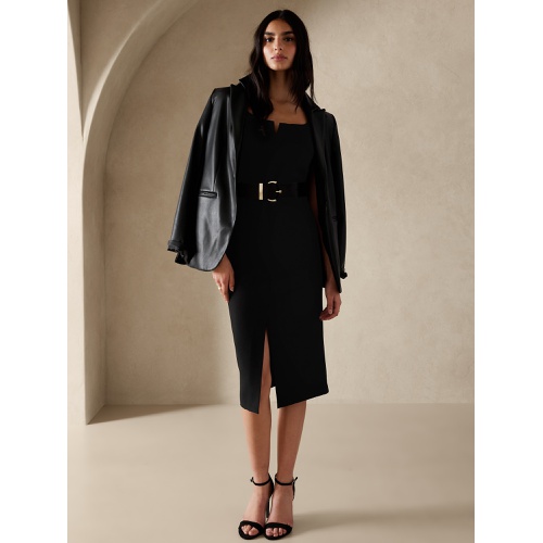 바나나리퍼블릭 bananarepublic Split-Neck Sheath Midi Dress