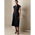 Band-Waist Poplin Midi Dress