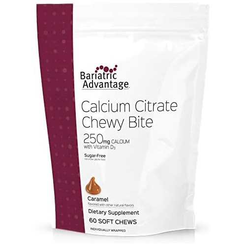  Bariatric Advantage Calcium Citrate Chewy Bites 250mg with Vitamin D3 for Bariatric Surgery Patients Including Gastric Bypass and Sleeve Gastrectomy, Sugar Free - Caramel Flavor, 6