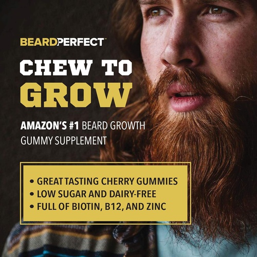  BeardPerfect THICKGROW BIGBEARD Gummies - Get a Stronger, Longer, Thicker Beard - Beard Growth Formula for Men - with Biotin, B12, and 10+ Elite Beard-Building Vitamins and Nutrients - 60 Cherr