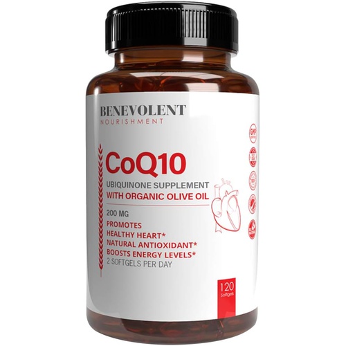  Benevolent Nourishment Premium CoQ10 200mg Extra Absorption 120 Softgels - Enhanced with Organic Olive Oil, Natural Coenzyme Q10 Ubiquinone, Non-GMO Supplements, Antioxidant for Heart Health & Energy, Gl