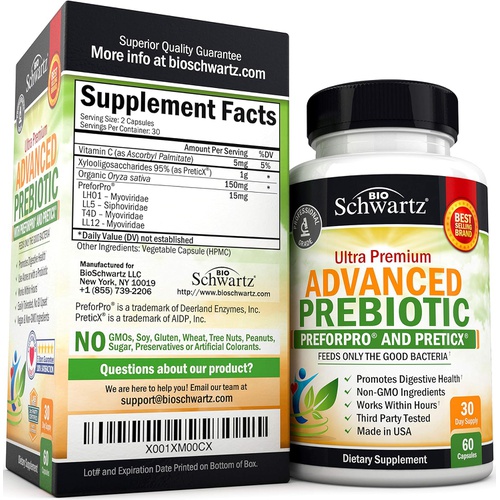  BioSchwartz Prebiotics for Advanced Gut Health - Immune System Support & Dietary Fiber - Fuels Good Bacteria Growth to Promote Digestive Health - Gas & Digestion Support - Probiotics for Men &