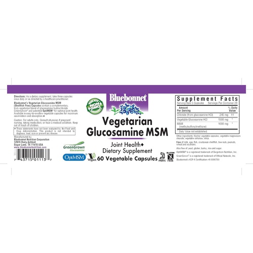  BlueBonnet Vegetarian Glucosamine Plus MSM Supplement, 60 Count (743715011137)