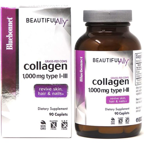  Bluebonnet Nutrition Beautiful Ally Collagen Caplets, Hydrolyzed Collagen from Grass Fed Cows, Collagen Peptides Type 1 & 3, Non GMO, Gluten Free, Soy Free, Milk Free, 90 caplets,