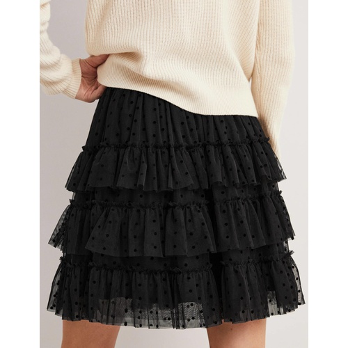보덴 Boden Black Polka Dot Ruffle Tulle Mini Skirt - Black