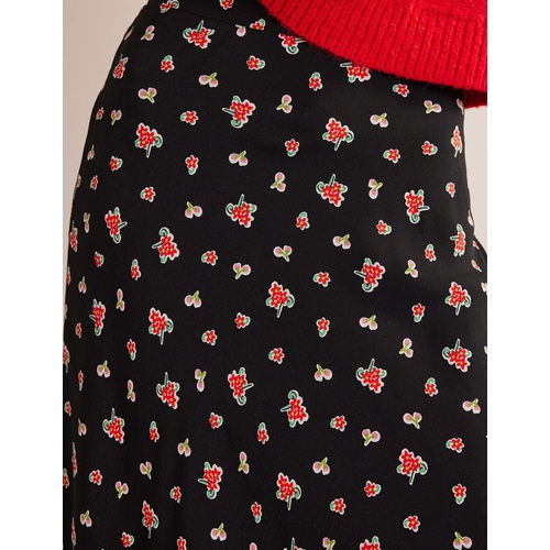 보덴 Boden Bias-cut Printed Midi Skirt - Black, Rose Pop