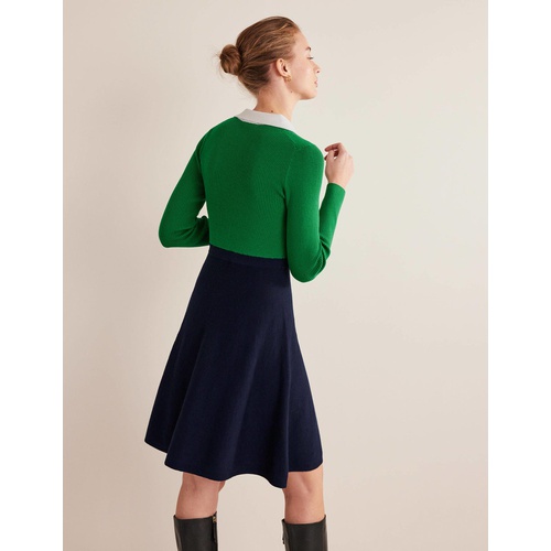 보덴 Boden Rib Detail Knitted Mini Dress - Green, Navy Colourblock