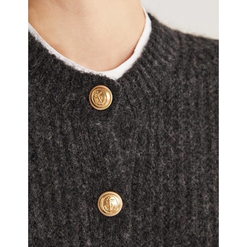 보덴 Boden Ribbed Gold Button Cardigan - Charcoal Melange