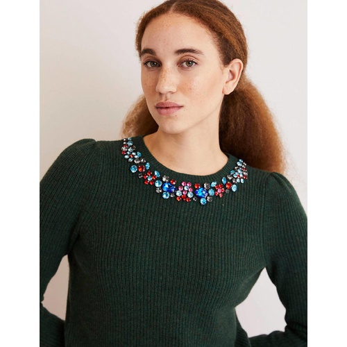 보덴 Boden Embellished Stitch Sweater - Dark Green, Embellished Collar