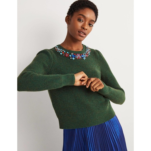 보덴 Boden Embellished Stitch Sweater - Dark Green, Embellished Collar