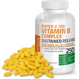 Bronson Vitamin B 100 Complex High Potency Sustained Release (Vitamin B1, B2, B3, B6, B9 - Folic Acid, B12), 250 Tablets