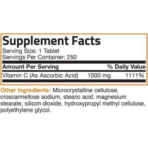  Bronson Vitamin C 1000 mg Premium Non-GMO Ascorbic Acid - Maintains Healthy Immune System, Supports Antioxidant Protection - 250 Tablets