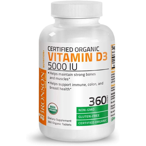  Bronson Vitamin D3 5,000 IU (1 Year Supply) for Immune Support, Healthy Muscle Function & Bone Health, High Potency Organic Non-GMO Vitamin D Supplement, 360 Tablets