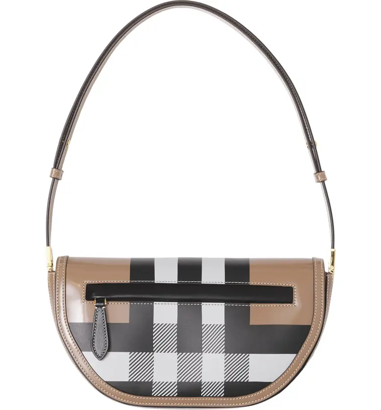 Burberry Small Olympia Check Leather Shoulder Bag_CAMEL