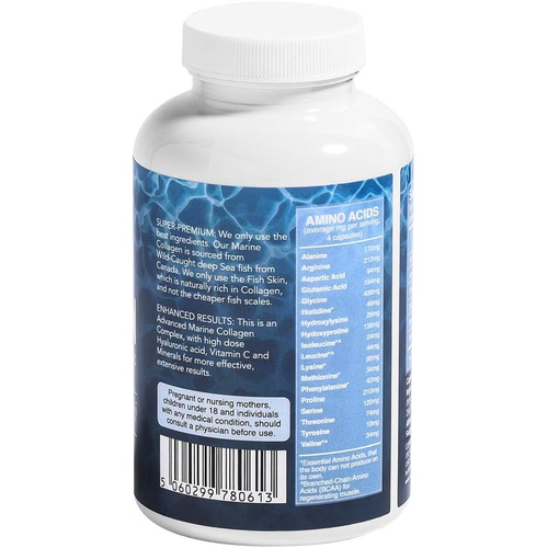  CORREXIKO Marine Collagen Peptides Capsules with Hyaluronic Acid - Vital Collagen Proteins & Vitamin C for Skin Hair Joints, Capsulas de Colageno Marino Hidrolizado, Canadian Wild-Caught Fis