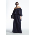 GATHERED DENIM MAXI SKIRT