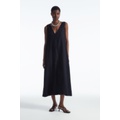 BOW-DETAIL LINEN MIDI DRESS