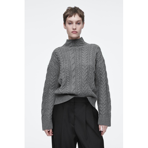COS CABLE-KNIT WOOL FUNNEL-NECK SWEATER