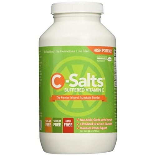  C-Salts Buffered Vitamin C Powder 4000mg, High Dose Vitamin C Energy Supplement Drink, No Sodium, Ascorbate Megadose for Sensitive Stomachs, Corn Free, Non-GMO VIT C Antioxidant Im