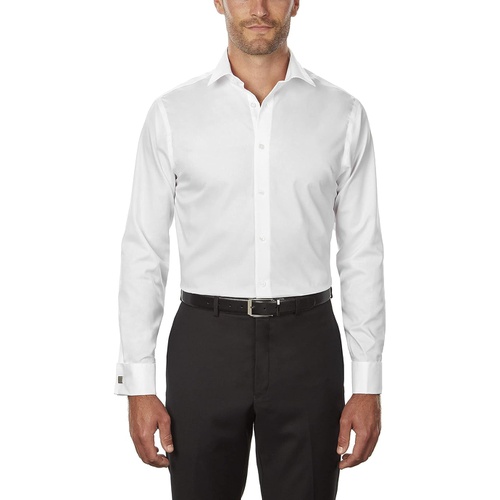  Calvin Klein Mens Dress Shirt Regular Fit Non Iron Herringbone French Cuff