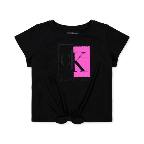  Big Girls Split Monogram Sequin Logo Tie-Front T-Shirt