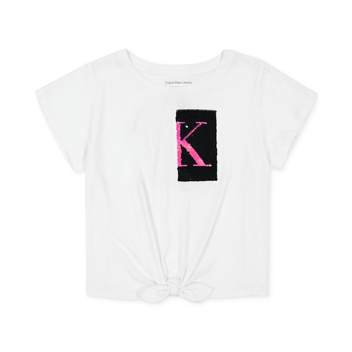  Big Girls Split Monogram Sequin Logo Tie-Front T-Shirt