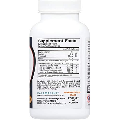  CardioTabs Omega-3 Extra Strength + Vitamin D3, Triglyceride Form, 1300 mg Omega-3, 600 DHA / 600 EPA, with 600 IU Vitamin D3
