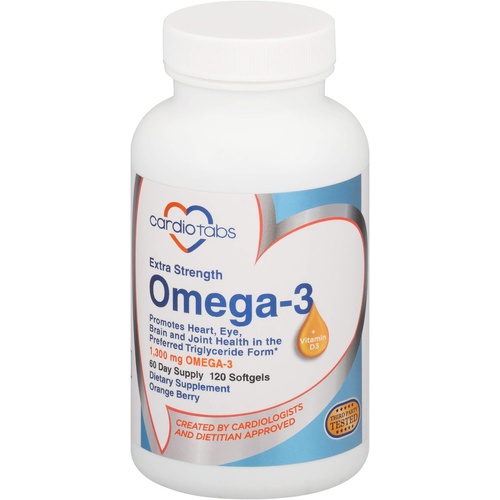  CardioTabs Omega-3 Extra Strength + Vitamin D3, Triglyceride Form, 1300 mg Omega-3, 600 DHA / 600 EPA, with 600 IU Vitamin D3