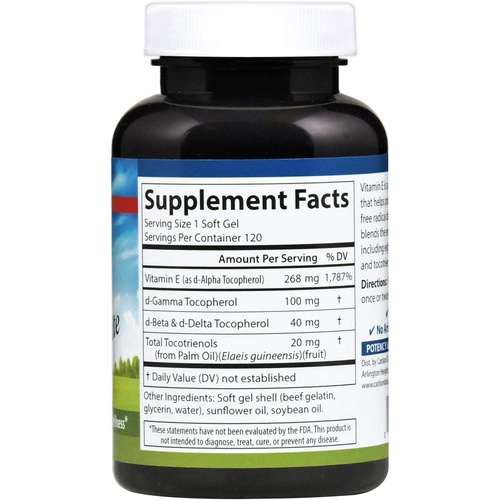  Carlson - E-Gems Elite, 400 IU (268 mg) Vitamin E with Tocopherols & Tocotrienols, Natural-Source, Vitamin E Capsules, Heart Health & Optimal Wellness, Antioxidant, Vitamin E Suppl