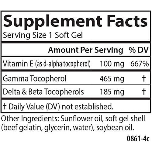  Carlson - Gamma E-Gems, Gamma Tocopherol 465 mg, Heart Health & Optimal Wellness, Antioxidant, 120 Softgels