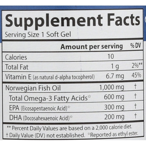  Carlson - Super Omega-3 Gems, 1200 mg Omega-3 Fatty Acids with EPA and DHA, Wild-Caught Norwegian Fish Oil Supplement, Sustainably Sourced Fish Oil Capsules, Omega 3 Supplements, 1