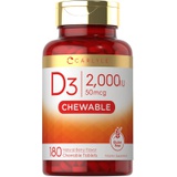 Chewable Vitamin D3 2000 IU (50mcg) Tablets 180 Count Natural Berry Flavor Vegetarian, Non-GMO and Gluten Free by Carlyle