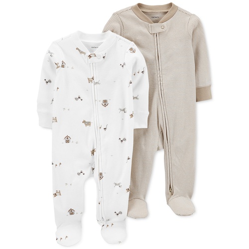 카터스 Baby Boys or Baby Girls Two Way Zip Footed Coveralls Pack of 2