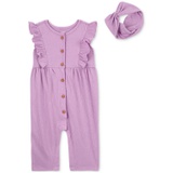 Baby Girls Soft Crinkle Jumpsuit & Headwrap 2 Piece Set
