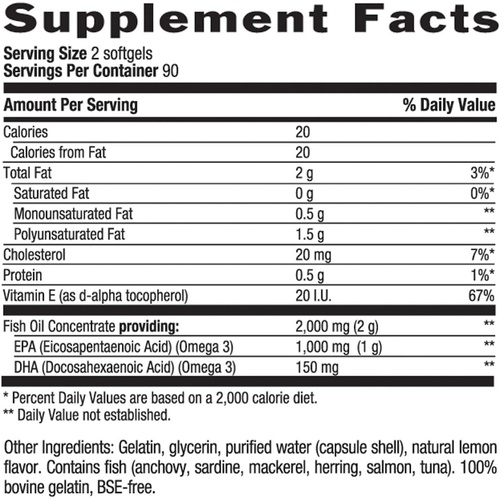  Country Life Omega 3 Mood, 2000mg Fish Oil with EPA & DHA, 180 Softgels, Certified Gluten Free