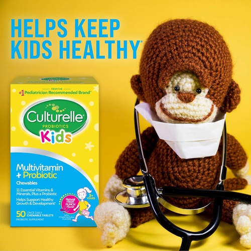  Culturelle Kids Complete Chewable Multivitamin + Probiotic For Kids, Ages 3+, 50 Count, Digestive Health, Oral Health & Immune Support - With 11 Vitamins & Minerals, including Vita