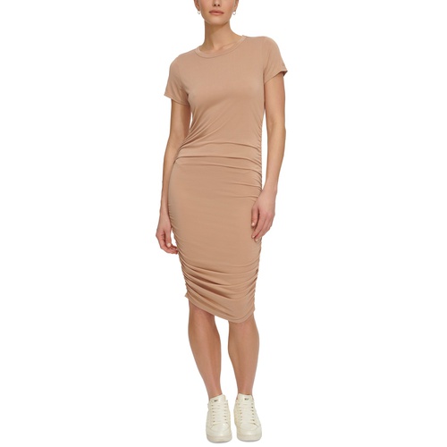 DKNY Womens Ruched Short-Sleeve Dress