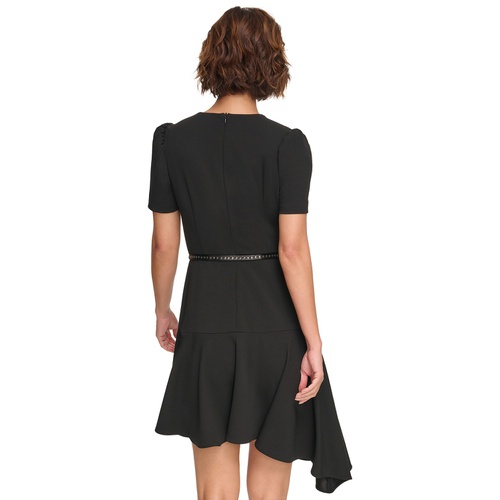 DKNY Womens Belted Asymmetric-Hem Ruffle Dress