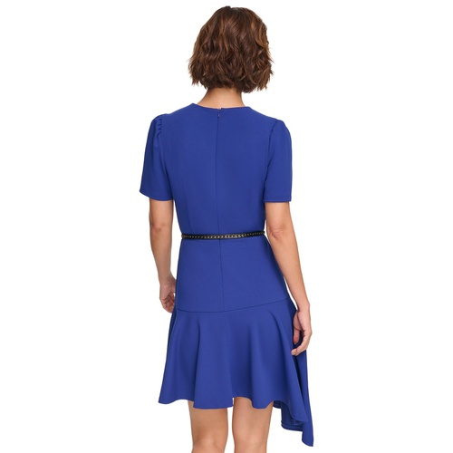 DKNY Womens Belted Asymmetric-Hem Ruffle Dress