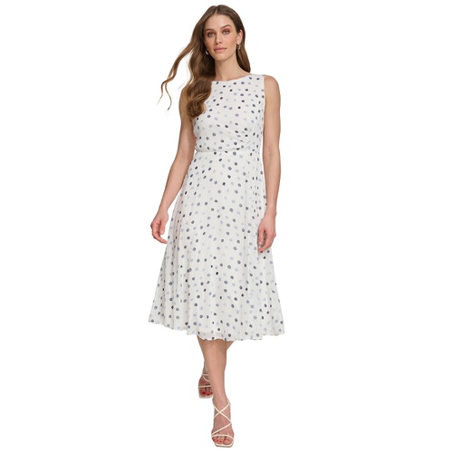 DKNY Womens Dot-Print Sleeveless Midi Dress