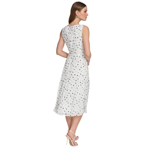 DKNY Womens Dot-Print Sleeveless Midi Dress