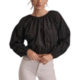 Womens Cotton Eyelet Cropped Blouse