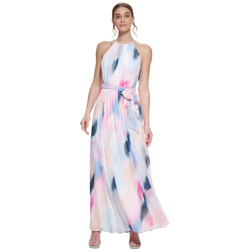 DKNY Womens Printed Halter Gown