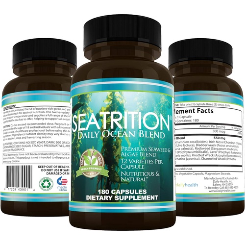 Daily Health, Seatrition Immune Thyroid Support Pure 12 Whole Seaweed Plants 2 mth Supply Vegan Friendly Natural Multi Vitamin Sea Minerals Wholefood Nutrition Supplement 180 Veg C