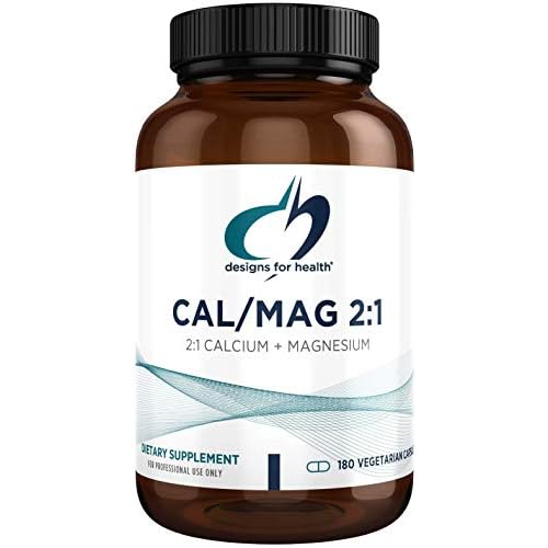  Designs for Health Cal/Mag 2:1  150mg Chelated Magnesium Malate + 300mg Calcium Malate Supplement - Non-GMO, Highly Absorbable Bone Support Nutrients (180 Capsules)