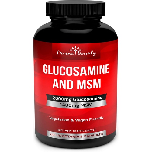  Divine Bounty Glucosamine Sulfate Supplement (2000mg per Serving) with MSM - 240 Small Vegetarian Capsules - No Shellfish, GMOs or Harmful Additives