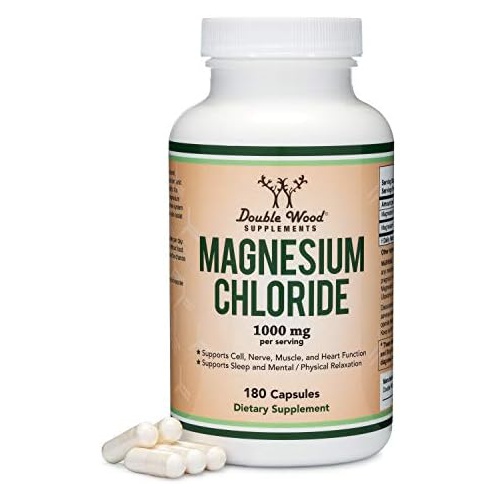 Magnesium Chloride (Cloruro De Magnesio) - 180 Capsules, 1,000mg Per Serving, Supports Digestive and Bone Health - Manufactured and Tested in The USA by Double Wood Supplements