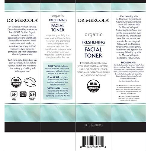  Dr. Mercola Organic Freshening Facial Toner, Non GMO, Gluten Free, Soy Free, USDA Organic, and Cruelty Free